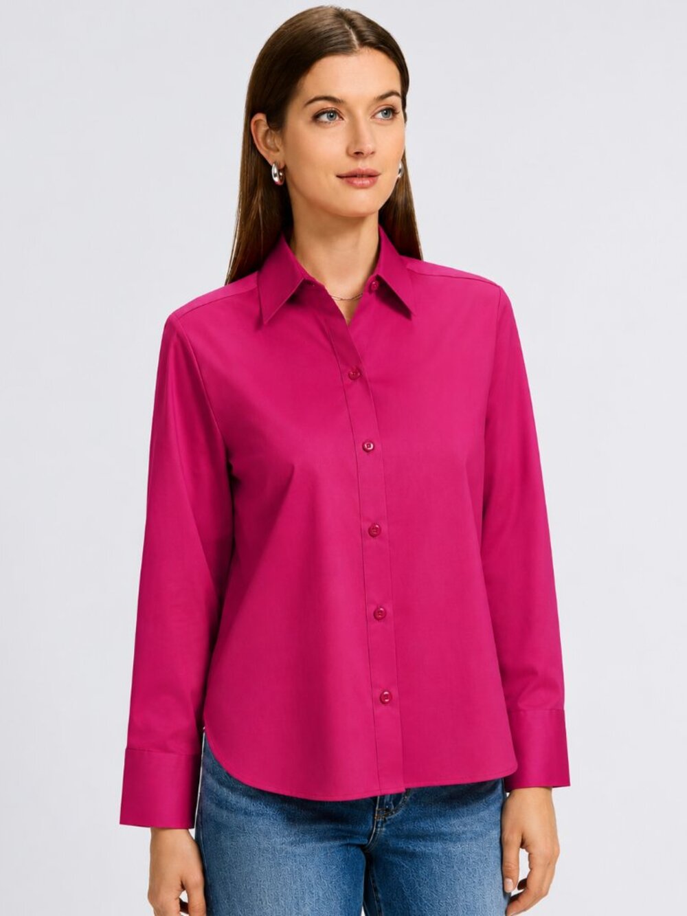 FOXCROFT MARY NO IRON STRETCH 3/4 SLEEVE  FITTED BUTTON UP BLOUSE
